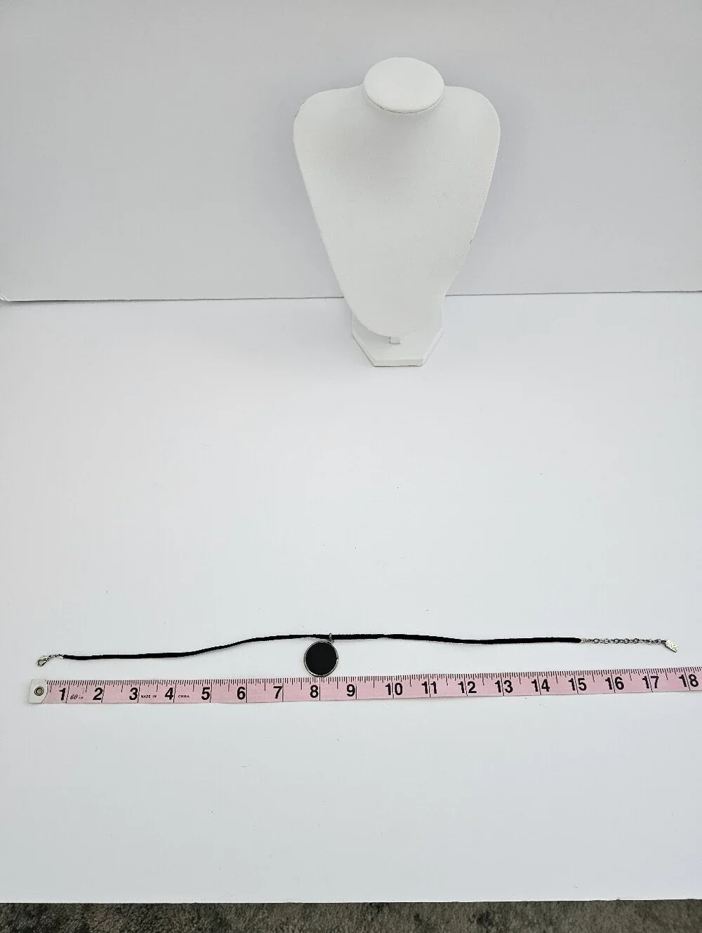 Anne Klein Signed Minimalist Black Cord & Circular Enamel Pendant Necklace​